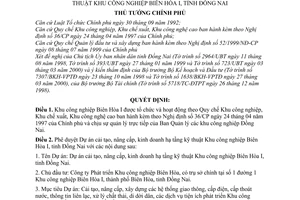 Quyết định 436/QĐ-TTg phê duyệt Dự án cải tạo, nâng cấp, kinh doanh hạ tầng kỹ thuật Khu công nghiệp Biên Hòa I, tỉnh Đồng Nai