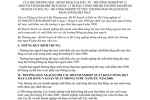 Thông tư liên tịch 12/2000/TTLT/BTM-BKHĐT-BCN thưởng hạn ngạch xuất khẩu hàng dệt may