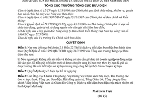 Quyết định 425/2000/QĐ-TCBĐ sửa đổi mục b, khoản 2.1, Điều 22 Thể lệ dịch vụ tiết kiệm bưu điện