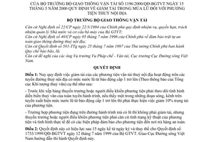 Quyết định 1196/2000/QĐ-BGTV giảm tải trong mùa lũ phương tiện thuỷ nội địa