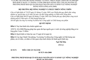 Quyết định 54/2000/QĐ-BNN-KHCN tiêu chuẩn ngành nghề  Phương pháp bảo quản dài hạn nguồn gen vi sinh vật nông nghiệp bằng nitơ lỏng