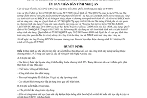 Quyết định 37/2000/QĐ-UB chi phí xây lắp kiến thiết cơ bản công trình hạ tầng xã đặc biệt khó khăn Nghệ An