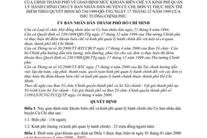 Quyết định 33/2000/QĐ-UB định mức khoán biên chế và kinh phí quản lý hành chính cho Ủy ban nhân dân huyện Củ Chi  theo Quyết định 230/1999/QĐ-TTg
