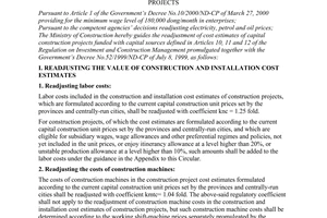 Circular No. 02/2000/TT-BXD of May 19, 2000, guiding the readjustment of cost estimates of capital construction projects