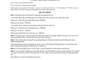 Quyết định 891/2000/QĐ-UB giá thóc tính thuế sử dụng đất nông nghiệp Sơn La