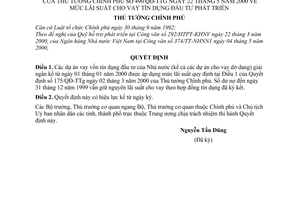 Quyết định 490/2000/QĐ-TTg mức lãi suất cho vay tín dụng đầu tư phát triển