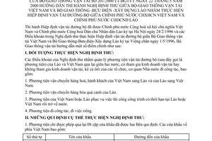 Thông tư 201/2000/TT-BGTVT hướng dẫn thi hành Nghị định thư giữa Bộ Giao thông vận tải Việt Nam và Bộ Giao thông - Bưu điện - Xây dựng Lào