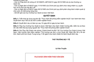 Quyết định 1570/2000/QĐ-BYT triển khai áp dụng nguyên tắc Thực hành tốt phòng