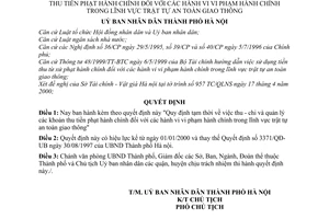 Quyết định 51/2000/QĐ-UB thu chi, quản lý khoản thu tiền phạt hành vi vi phạm hành chính lĩnh vực trật tự an toàn giao thông