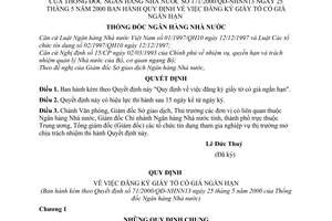 Quyết định 171/2000/QĐ-NHNN13  đăng ký giấy tờ có giá ngắn hạn