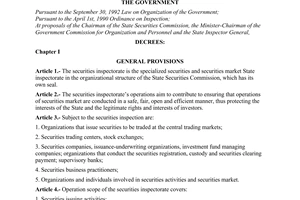 Decree of Government No. 17/2000/ND-CP of May 26, 2000 on organization and operation of The Securities Inspectorate