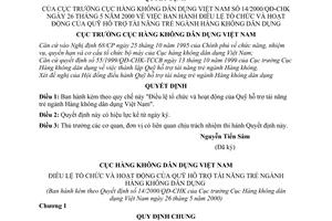 Quyết định 14/2000/QĐ-CHK  Điều lệ tổ chức hoạt động Quỹ hỗ trợ tài năng trẻ ngành hàng không dân dụng