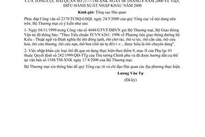 Công văn 2177-TM/XNK điều hành xuất nhập khẩu năm 2000