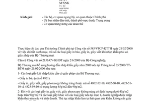 Công văn 2292-TM/XNK bổ sung hướng dẫn nhập khẩu giấy