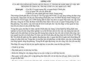 Công văn 2569/TC-HCSN Bố trí kinh phí cho các trung tâm và các kho lưu trữ