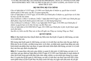 Quyết định  90/2000/QĐ-BTC biểu mức thu lệ phí quản lý chất lượng, an toàn vệ sinh thuỷ sản