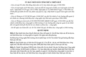 Quyết định 1340/QĐ-UB 2000 quản lý vốn đề tài Khoa học Công nghệ Thừa Thiên Huế