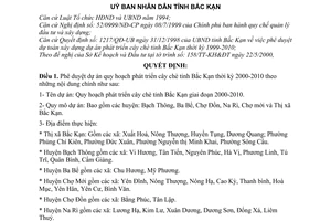 Quyết định 591/2000/QĐ-UB phê duyệt dự án quy hoạch phát triển cây chè tỉnh Bắc Cạn