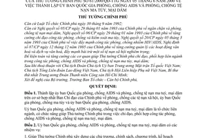 Quyết định 61/2000/QĐ-TTg thành lập Uỷ ban Quốc gia phòng, chống AIDS và phòng, chống tệ nạn ma tuý, mại dâm