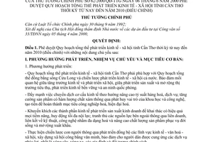 Quyết định 62/2000/QĐ-TTg phê duyệt quy hoạch tổng thể kinh tế - xã hội Cần Thơ từ nay đến 2010