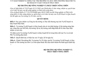 Quyết định 60/2000/QĐ-BNN-TCCB giao nhiệm vụ công tác thị trường và xúc tiến thương mại cho Vụ Kế hoạch và Quy hoạch thực hiện