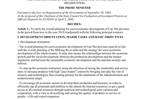 Decision No.62/2000/QD-TTg of June 06, 2000 ratifying the overall planning for socio-economic development of Can Tho pro-vince in the period from now to the year 2010 (readjusted)