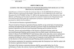 Joint circular No.05/2000/TTLT/BKH-BTCCBCP, guiding the organization of business registration bureaus at the provincial or district level, issued by the Government Commission for Organization and Personnel, the Ministry of Planning and Investment