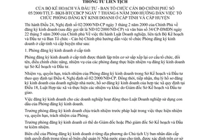 Thông tư liên tịch 05/2000/TTLT-BKH-BTCCBCP  hướng dẫn việc tổ chức Phòng đăng ký kinh doanh ở cấp tỉnh và cấp huyện