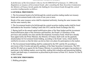 Circular No. 55/2000/TT-BTC of June 09, 2000, guiding the bidding for Government Bonds through the central securities trading market.