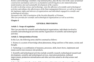 Law No.21/2000/QH10, on Science and Technology, passed by the National Assembly