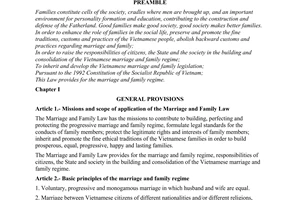 Law No. 22/2000/QH10, on the Marriage and Family, passed by the National Assembly