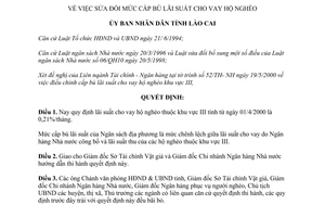 Quyết định 180/2000/QĐ.UB sửa đổi mức cấp bù lãi suất cho vay hộ nghèo Lào Cai