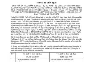 Thông tư liên bộ 01/2000/TTLT-TANDTC-VKSNDTC-BTP-BCA hướng dẫn Mục 3 Nghị quyết 32/1999/QH10 Nghị quyết  229/2000/NQ-UBTVQH10