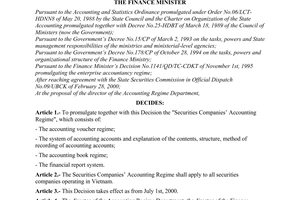 Decision No. 99/2000/QD-BTC of June 13, 2000 promulgating the securities companies’ accounting regime