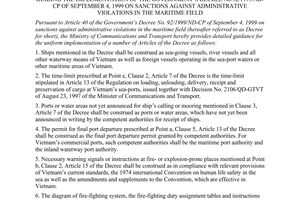 Circular No. 239/2000/TT-BGTVT of June 14, 2000 guiding the implementation of The Government’s Decree No.92/1999/ND-CP of September 4, 1999 on sanctions against administrative violations in the maritime field