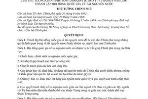 Quyết định 67/2000/QĐ-TTg thành lập Hội đồng quốc gia tài nguyên nước