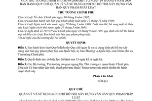 Quyết định 69/2000/QĐ-TTg Quy chế quản lý sử dụng kinh phí hỗ trợ xây dựng văn bản quy phạm pháp luật