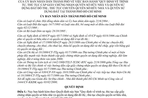 Quyết định 38/2000/QĐ-UB trình tự, thủ tục cấp giấy chứng nhận, chuyển QSH nhà, quyền sử dụng đất đô thị,quyền sử dụng đất tại thành phố Hồ Chí Minh