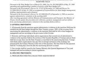 Circular No. 60/2000/TT-BTC of June 20, 2000 guiding the procedures for collection, payment, management and use of fines from sanctioning administrative violations in the maritime field