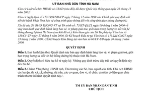 Quyết định 494/2000/QĐ-UB hành lang bảo vệ phạm vi giải toả giới hạn trọng lượng xe đường bộ Hà Nam