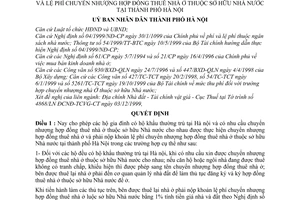 Quyết định 62/2000/QĐ-UB chuyển nhượng hợp đồng thuê nhà ở, lệ phí chuyển nhượng hợp đồng thuê nhà ở thuộc sở hữu Nhà nước tại Hà Nội