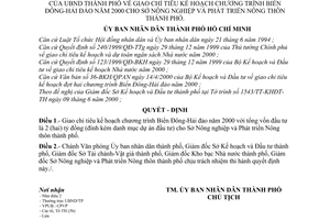 Quyết định 40/2000/QĐ-UB giao chỉ tiêu kế hoạch chương trình Biển Đông-Hải đảo năm 2000 cho Sở Nông nghiệp và Phát triển Nông thôn thành phố