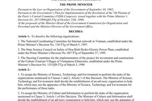 Decision No. 76/2000/QD-TTg of June 28, 2000 arranging a number of organizations already established under The Prime Minister’s Decisions