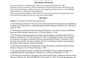 Decision No. 77/2000/QD-TTg of June 28, 2000 dissolving a number of organizations established under The Prime Minister’s Decisions