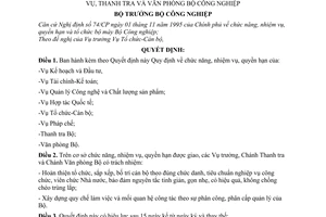 Quyết định 38/2000/QĐ-BCN Quy định chức năng, nhiệm vụ, quyền hạn Vụ, Thanh tra và Văn phòng Bộ Công nghiệp