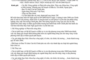Công văn 2777/VPCP-NN triển khai thực hiện NQ 09/2000/NQ-CP