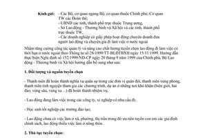 Công văn 2408/LĐTBXH-QLLĐNN hướng dẫn tuyển lao động đi làm việc ở nước ngoài