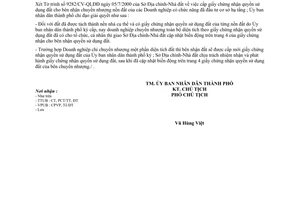 Công văn 2776/UB-ĐT cấp giấy chứng nhận quyền sử dụng đất giải quyết hồ sơ chuyển nhượng