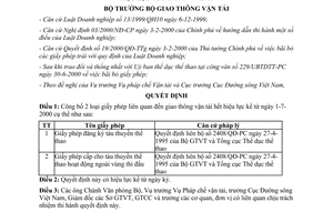 Quyết định 1800/2000/QĐ-BGTVT danh mục giấy phép hết hiệu lực