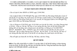 Quyết định 97/2000/QĐ.UBNDT điều chỉnh chế độ bồi dưỡng khen thưởng trong thi đấu thể thao Sóc Trăng